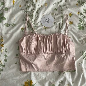 Princess Polly Baby Pink Silky Ruched Cami Crop Top